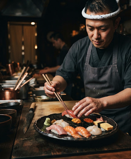 Sushi preparado a pedido, listo para entregar